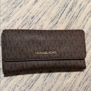 Michael Kors Dark Brown Clutch with Gold Logo